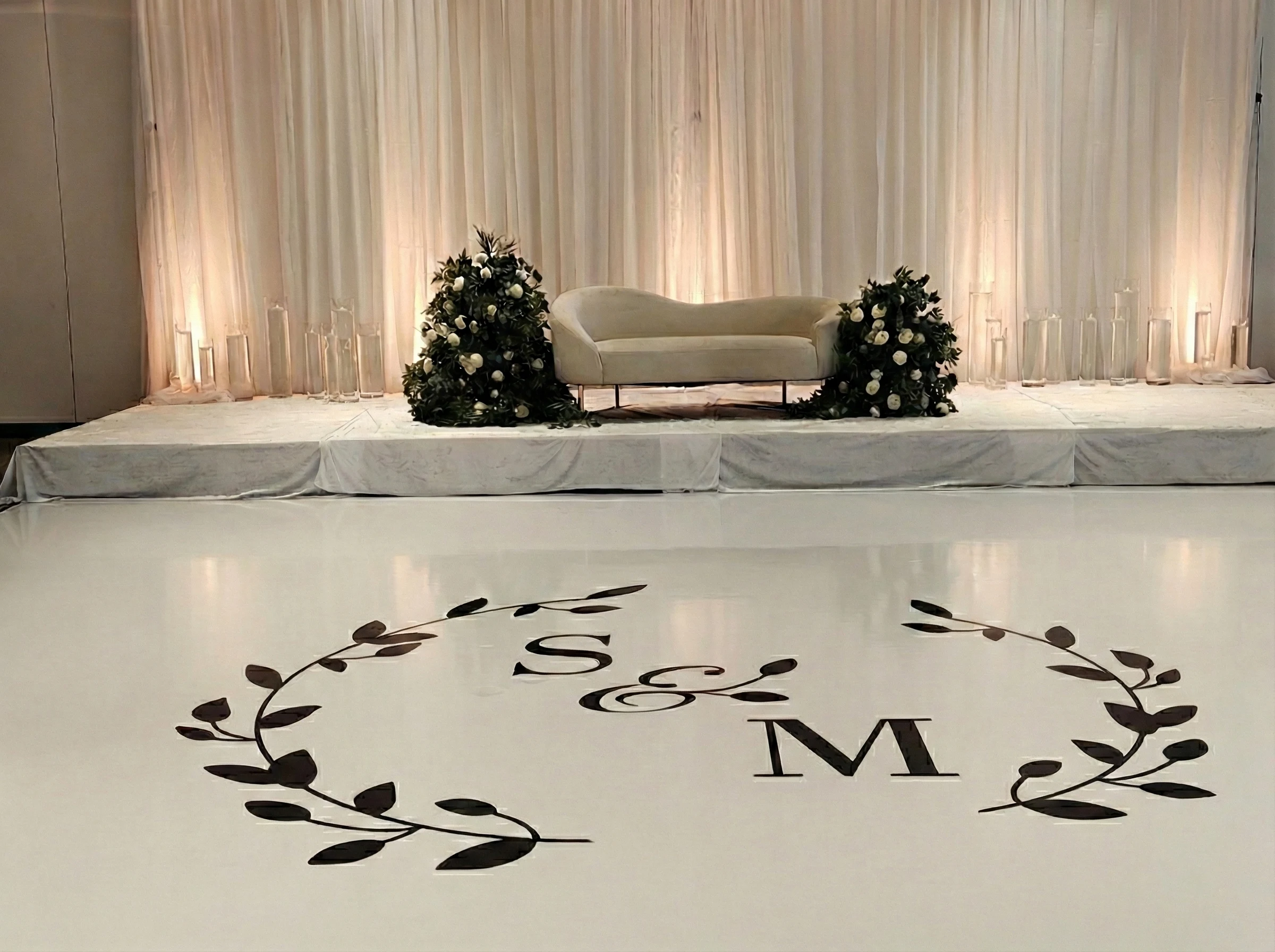 White and gold marble dance floor