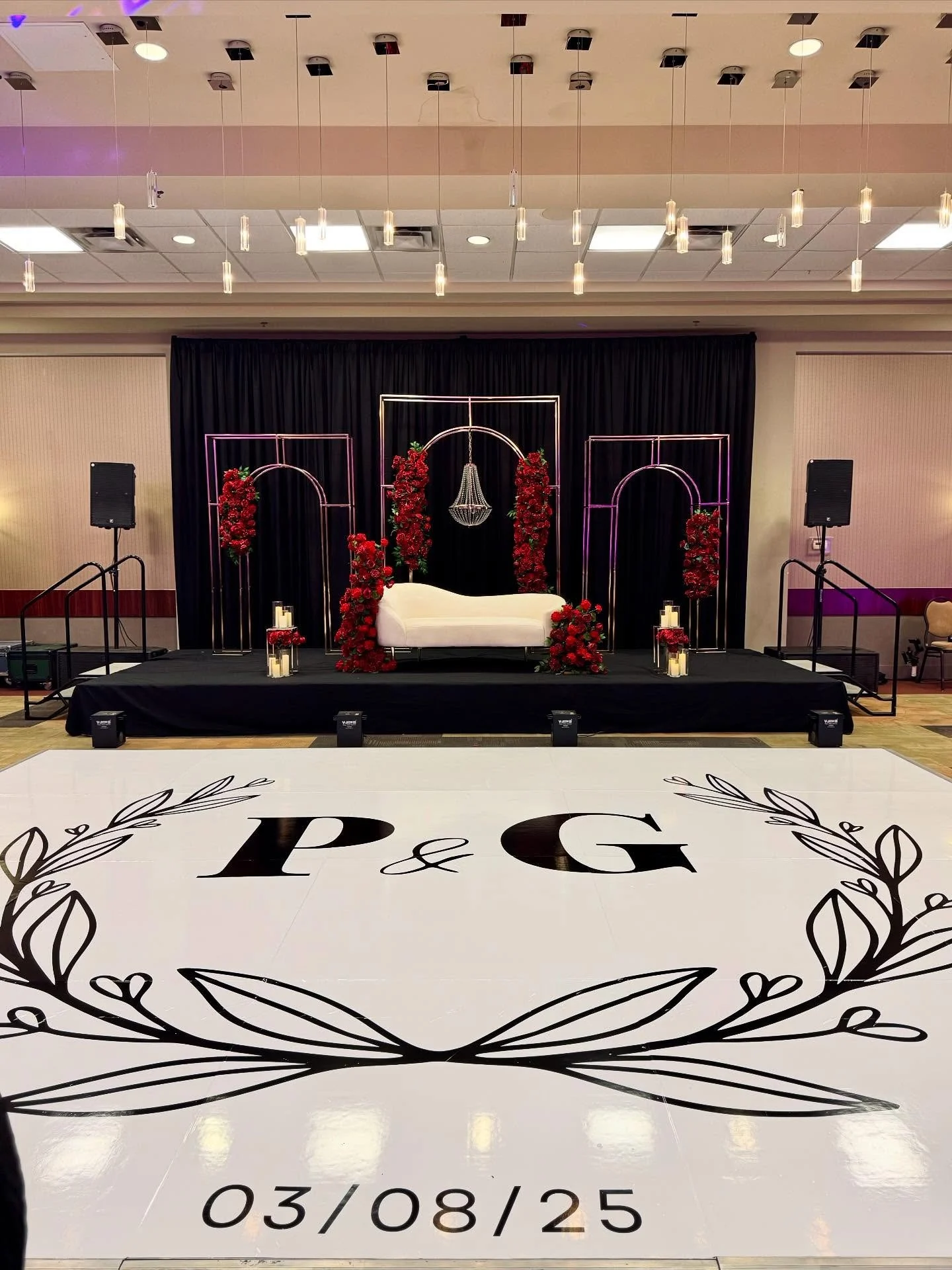 Custom printed dance floor at wedding reception
